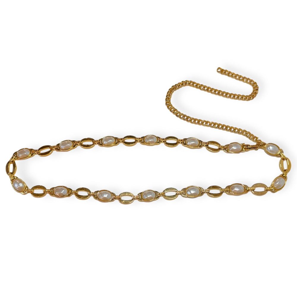 Vintage ST. JOHN Faux Pearl Inlay Gold Convertible Belt / Necklace